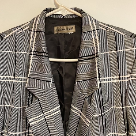 VTG Business Preppy Blazer Plaid 10 Gray Black Pads Suit Coat Jacket Power - Picture 6 of 10